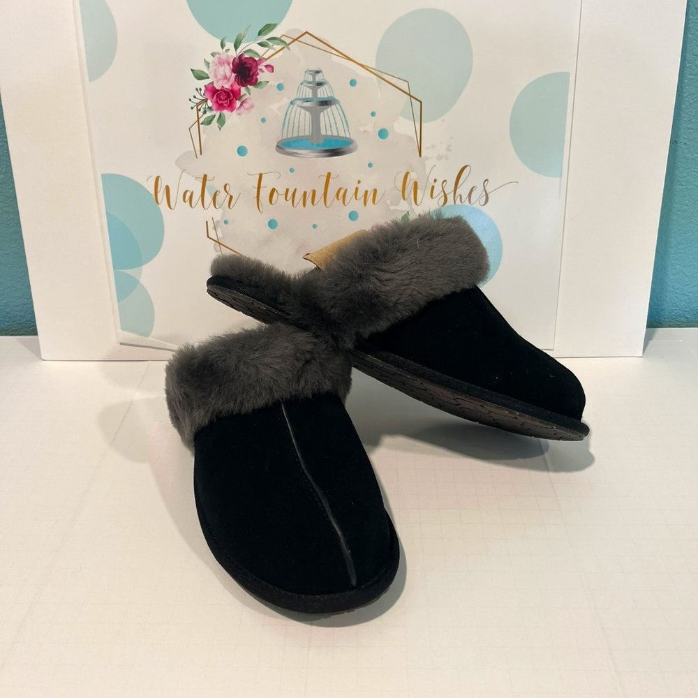 UGG Scuffette II Slipper BLACK/ GREY SUEDE  SIZE 8 Brand New